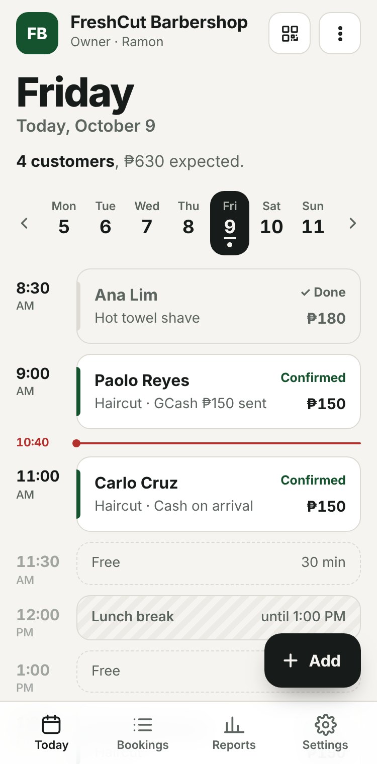 The shop's bookings on a phone