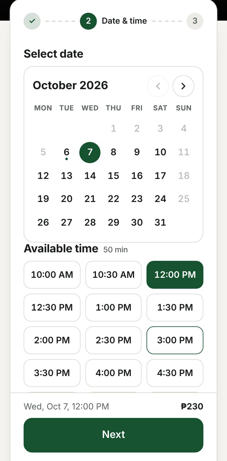 Calendar and open times
